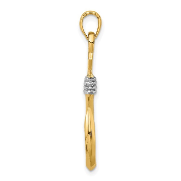 10k Yellow Gold w/Rhodium 3-D Fish Hook With Rope Necklace Charm Pendant